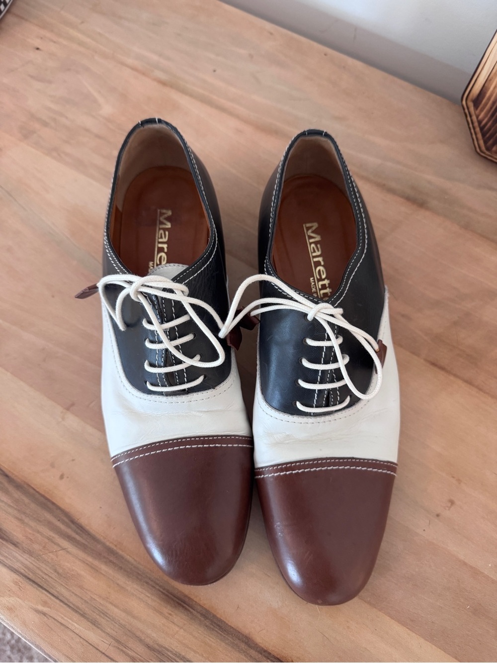 Tri-Color Men's Leather Derby - blue /White/Brown